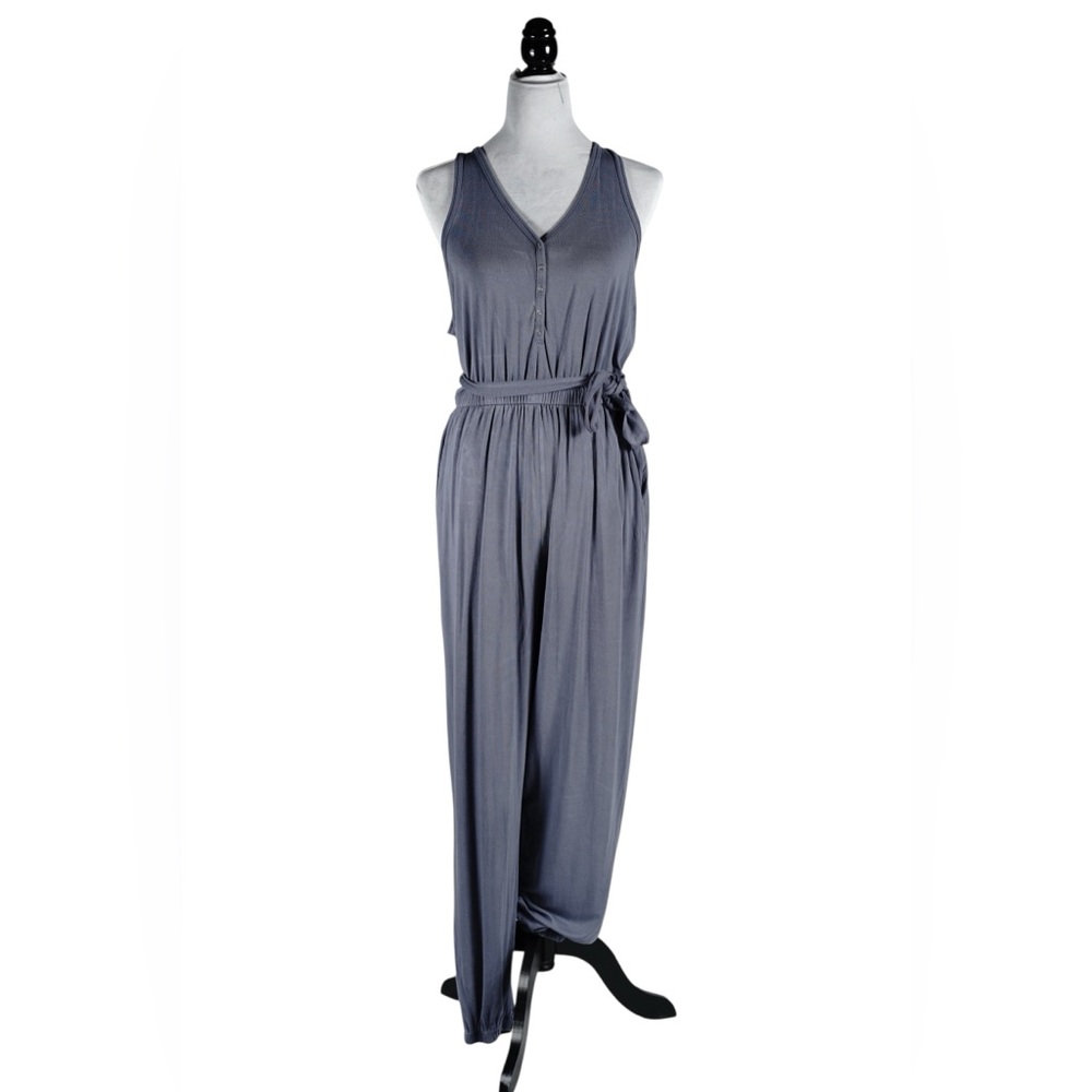 Abercrombie & Fitch Sleeveless Button-Front Tie Waist Jumpsuit Women’s XL - Picture 5 of 14